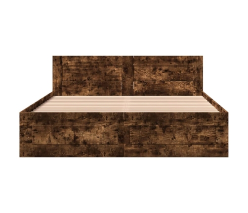 vidaXL Cama con cabecero madera de ingeniería roble ahumado 160x200 cm