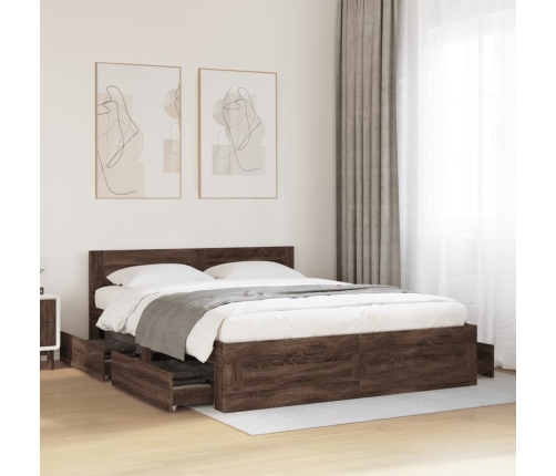 Cama con cabecero madera de ingeniería marrón roble 160x200 cm