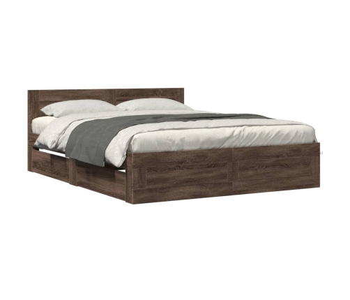 Cama con cabecero madera de ingeniería marrón roble 160x200 cm
