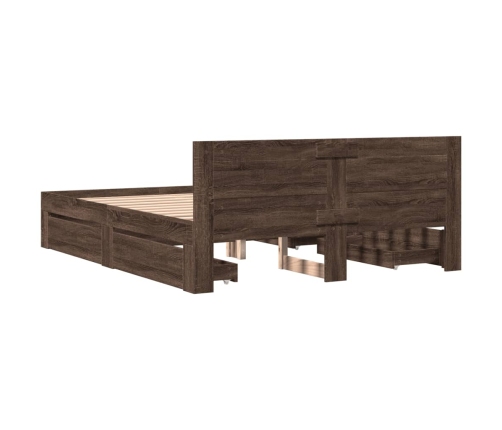 Cama con cabecero madera de ingeniería marrón roble 160x200 cm