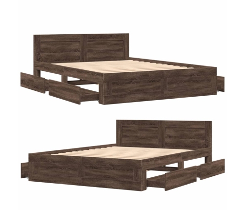 Cama con cabecero madera de ingeniería marrón roble 160x200 cm