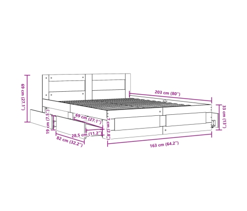 Cama con cabecero madera de ingeniería marrón roble 160x200 cm