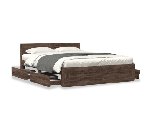 Cama con cabecero madera de ingeniería marrón roble 160x200 cm