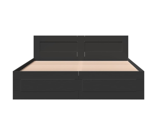 Estructura cama con cabecero madera ingeniería negro 150x200 cm