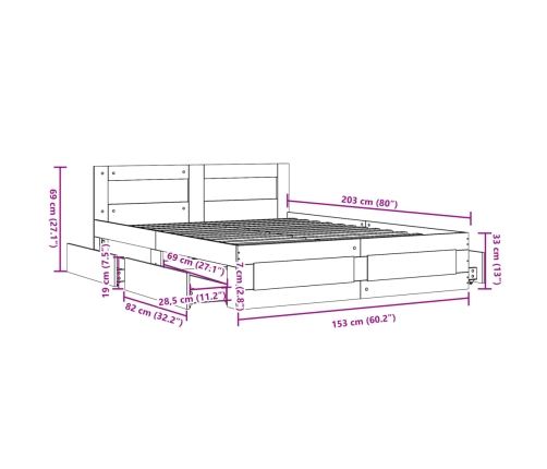 Estructura cama con cabecero madera ingeniería negro 150x200 cm