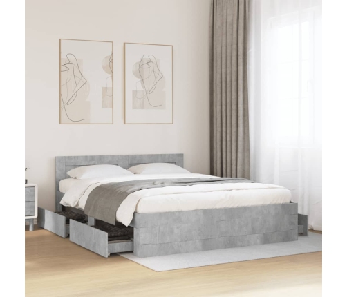 Cama con cabecero madera de ingeniería gris hormigón 150x200 cm