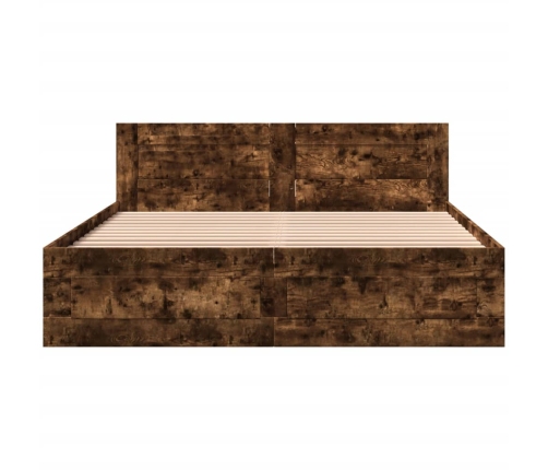 vidaXL Cama con cabecero madera de ingeniería roble ahumado 150x200 cm