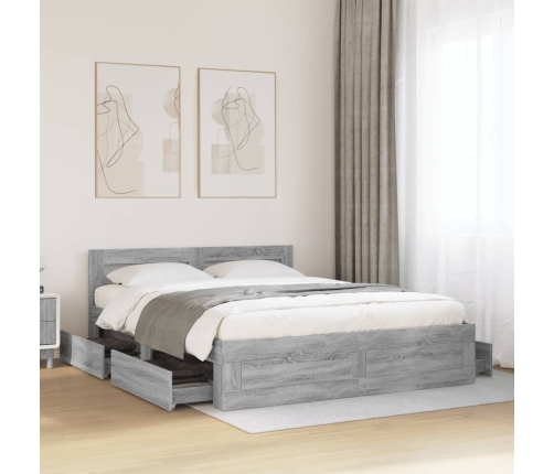 Cama con cabecero madera de ingeniería gris Sonoma 150x200 cm