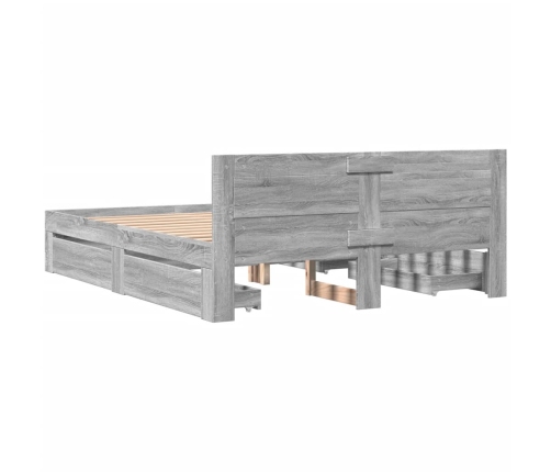 Cama con cabecero madera de ingeniería gris Sonoma 150x200 cm