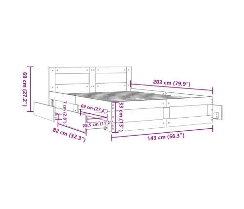 Estructura de cama con cabecero sin colchón blanco 140x200 cm