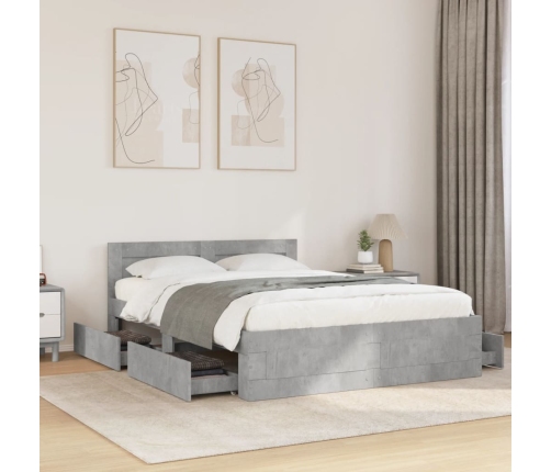 vidaXL Cama con cabecero madera de ingeniería gris hormigón 140x200 cm