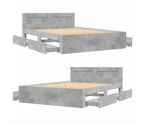 vidaXL Cama con cabecero madera de ingeniería gris hormigón 140x200 cm