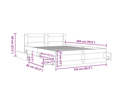 Cama con cabecero madera de ingeniería roble ahumado 140x200 cm