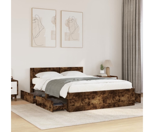 vidaXL Cama con cabecero madera de ingeniería roble ahumado 120x200 cm