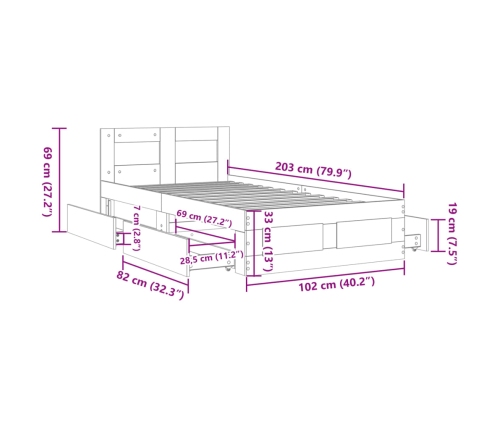 Estructura de cama con cabecero sin colchón negro 100x200 cm