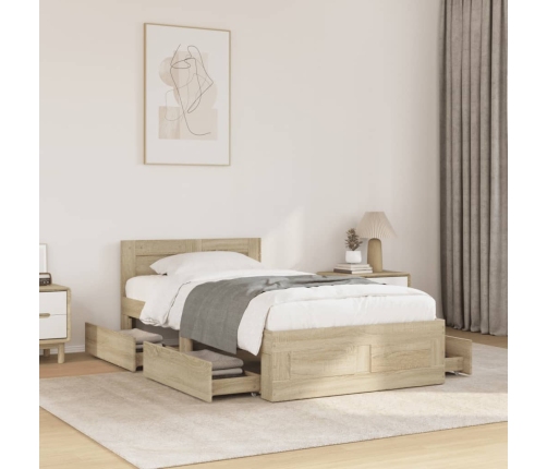 vidaXL Cama con cabecero madera de ingeniería roble Sonoma 100x200 cm