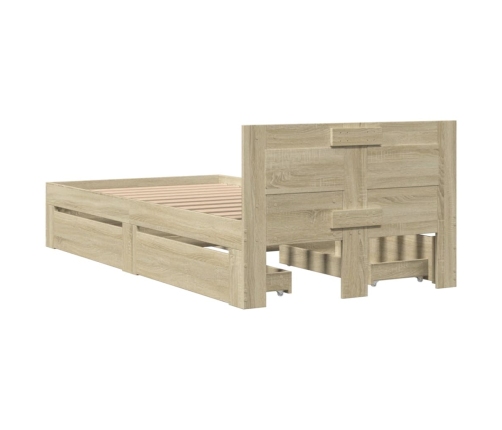 vidaXL Cama con cabecero madera de ingeniería roble Sonoma 100x200 cm