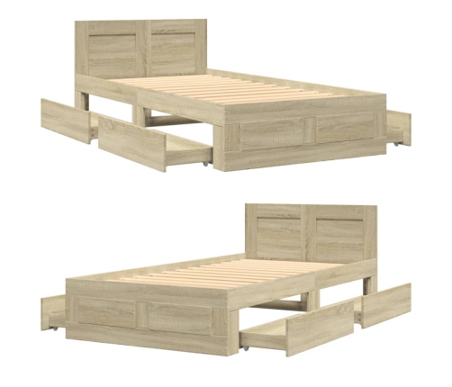 vidaXL Cama con cabecero madera de ingeniería roble Sonoma 100x200 cm