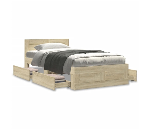 vidaXL Cama con cabecero madera de ingeniería roble Sonoma 100x200 cm