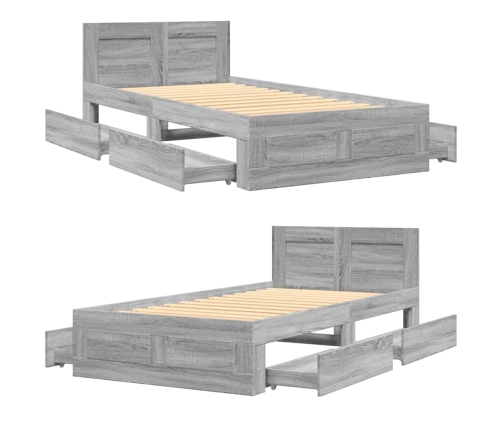 Cama con cabecero madera de ingeniería gris hormigón 100x200 cm