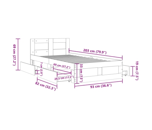 Estructura de cama con cabecero sin colchón blanco 90x200 cm