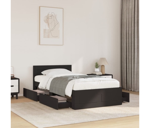 vidaXL Estructura cama con cabecero madera ingeniería negro 90x200 cm