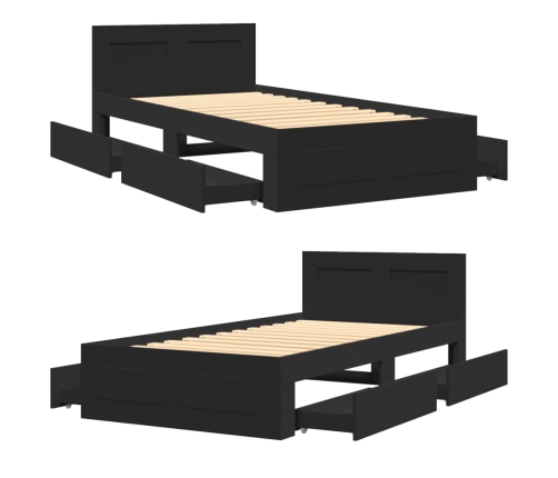 vidaXL Estructura cama con cabecero madera ingeniería negro 90x200 cm