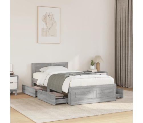 Cama con cabecero madera de ingeniería gris hormigón 90x200 cm