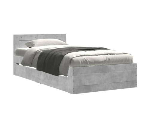 Cama con cabecero madera de ingeniería gris hormigón 90x200 cm