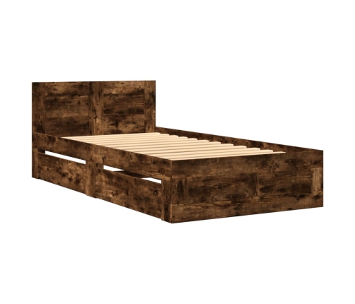 Cama con cabecero madera de ingeniería roble ahumado 90x200 cm