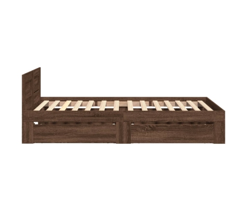 Cama con cabecero madera de ingeniería marrón roble 90x200 cm