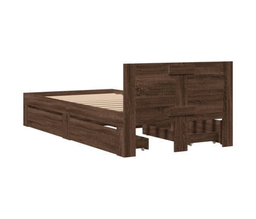 Cama con cabecero madera de ingeniería marrón roble 90x200 cm