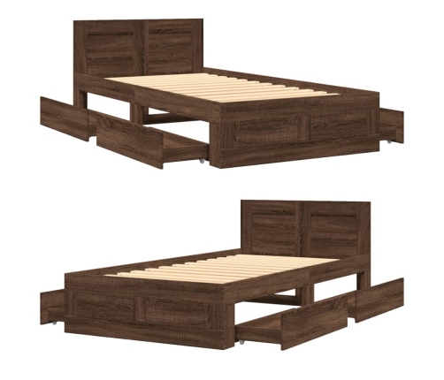 Cama con cabecero madera de ingeniería marrón roble 90x200 cm