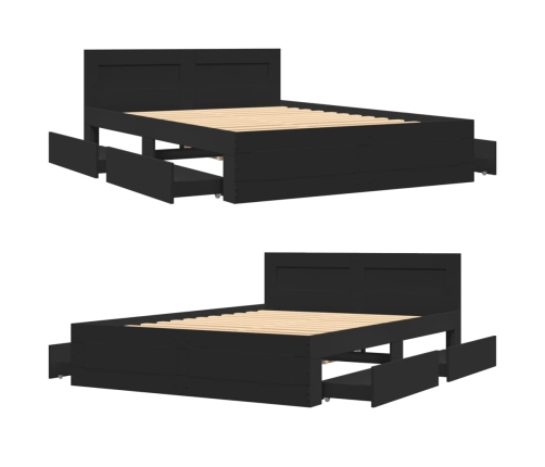 Estructura de cama con cabecero sin colchón negro 140x190 cm