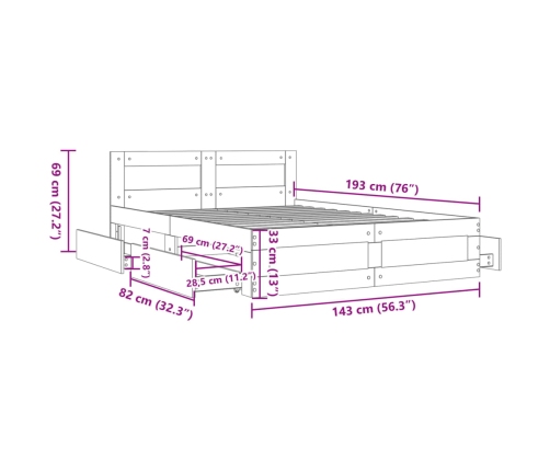 Estructura de cama con cabecero sin colchón negro 140x190 cm