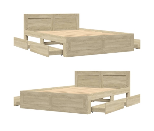 Cama con cabecero madera de ingeniería roble Sonoma 140x190 cm