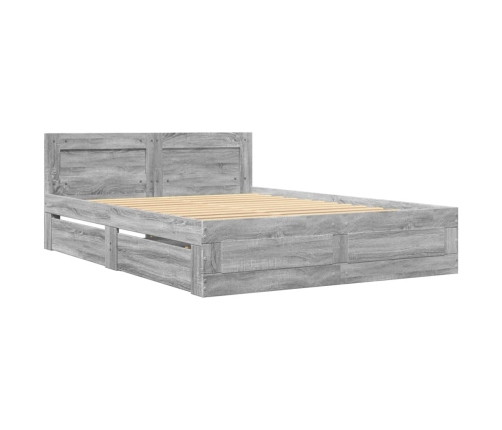 Cama con cabecero madera de ingeniería gris Sonoma 140x190 cm