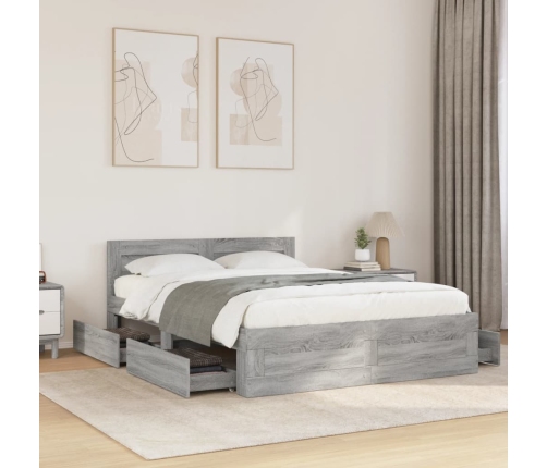 Cama con cabecero madera de ingeniería gris Sonoma 140x190 cm