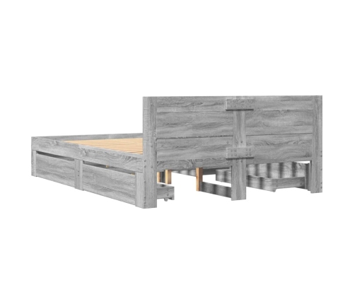 Cama con cabecero madera de ingeniería gris Sonoma 140x190 cm