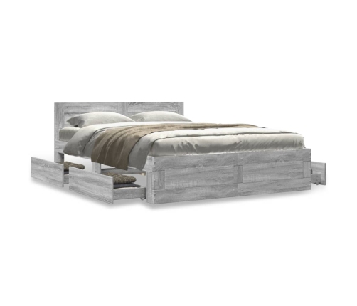 Cama con cabecero madera de ingeniería gris Sonoma 140x190 cm