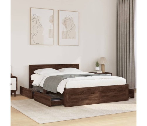 Cama con cabecero madera de ingeniería marrón roble 140x190 cm