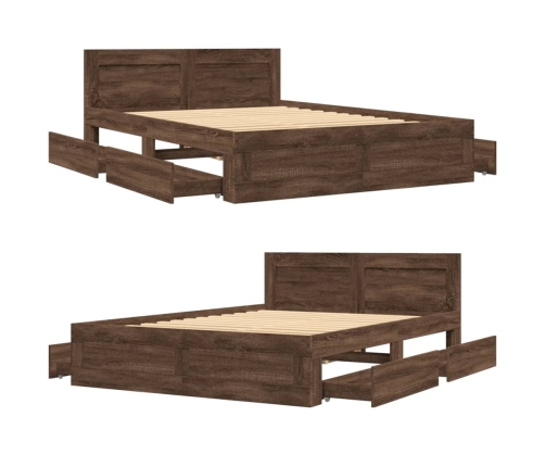 Cama con cabecero madera de ingeniería marrón roble 140x190 cm