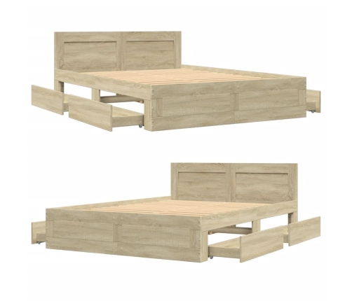 Cama con cabecero madera de ingeniería roble Sonoma 135x190 cm