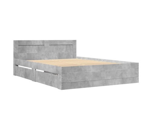 Cama con cabecero madera de ingeniería gris hormigón 135x190 cm