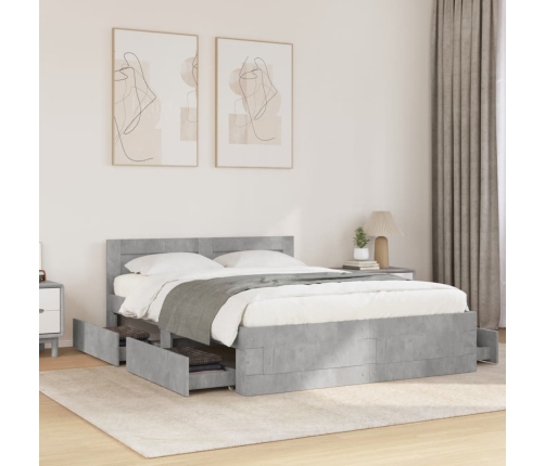 Cama con cabecero madera de ingeniería gris hormigón 135x190 cm