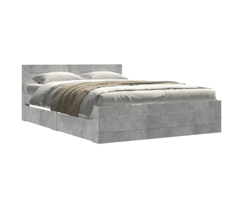 Cama con cabecero madera de ingeniería gris hormigón 135x190 cm