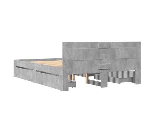 Cama con cabecero madera de ingeniería gris hormigón 135x190 cm
