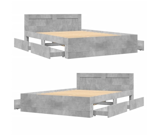 Cama con cabecero madera de ingeniería gris hormigón 135x190 cm