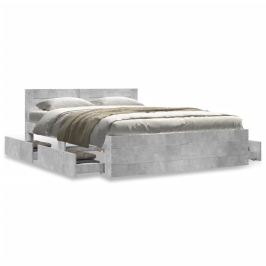 Cama con cabecero madera de ingeniería gris hormigón 135x190 cm