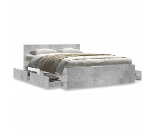 Cama con cabecero madera de ingeniería gris hormigón 135x190 cm